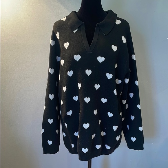Black Heart Pattern Sweater oversized chunky look - Picture 1 of 3